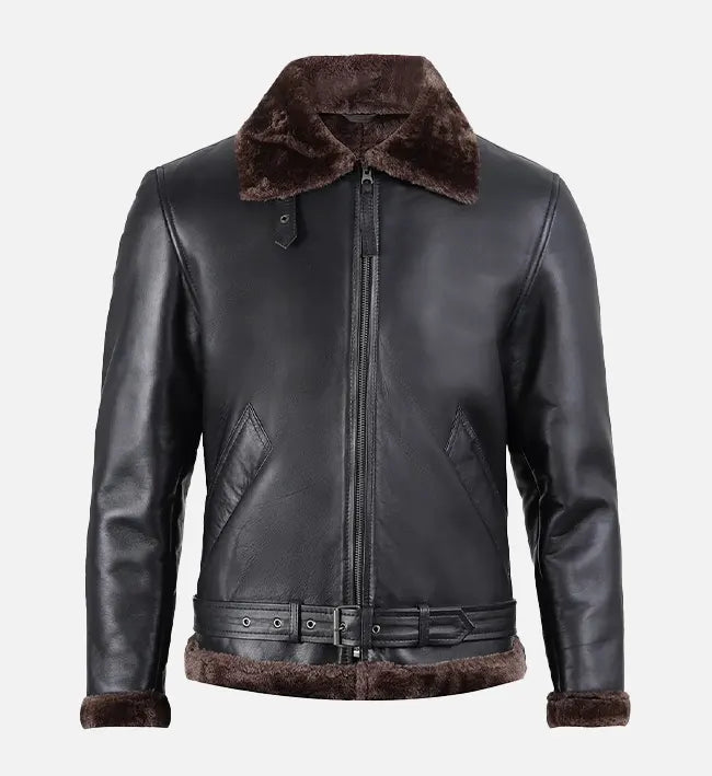Women's Black Shearling Bomber Leather Jacket