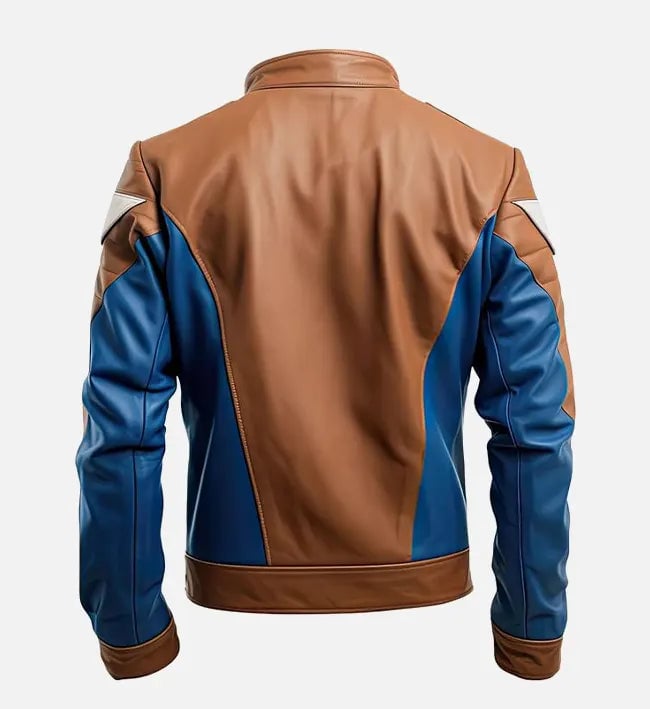 Alternative view of Men’s Sapphire Blue Brown Cafe Racer Leather Jacket