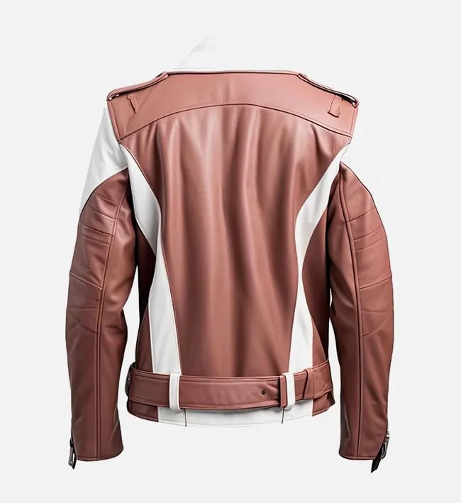 Alternative view of Women's Rosy Brown and White Biker Leather Jacket
