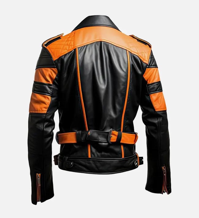 Alternative view of Women’s Stylish Orange Black Biker Leather Jacket