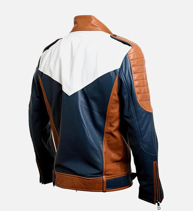 Alternative view of Women’s Navy Blue Brown Biker Belted Leather Jacket