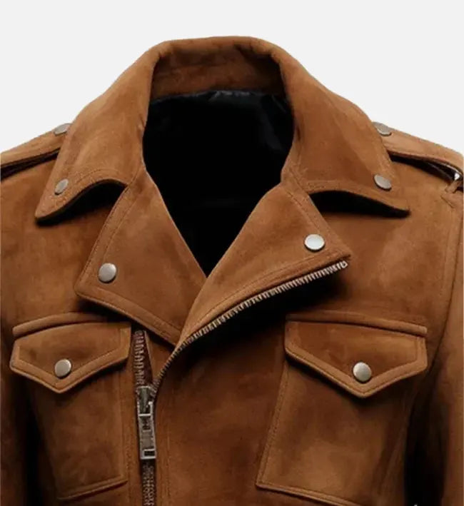 Alternative view of Men's Brown Biker Suede Leather Jacket