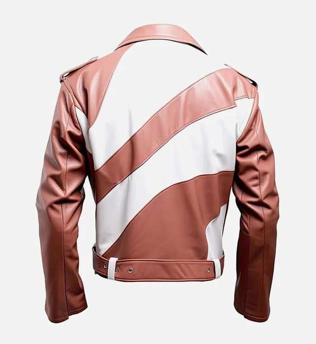 Alternative view of Women's White and Rosy Brown Biker Leather Jacket