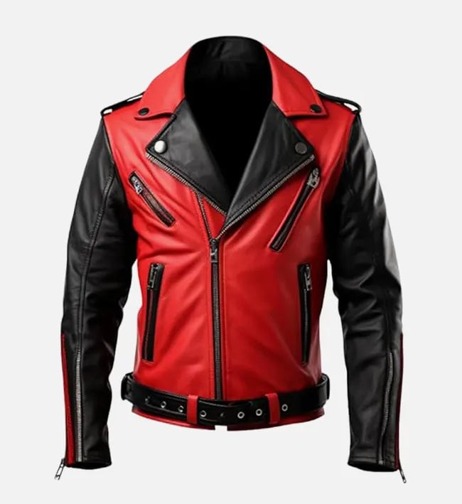 Women's Red and Black Biker Leather Jacket