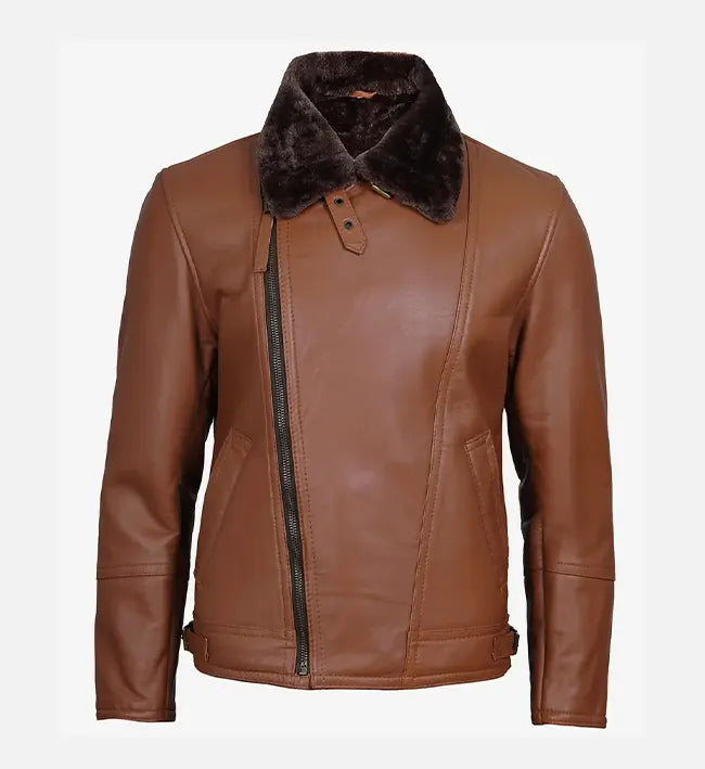 Alternative view of Men's Cognac Leather Shearling Moto Jacket