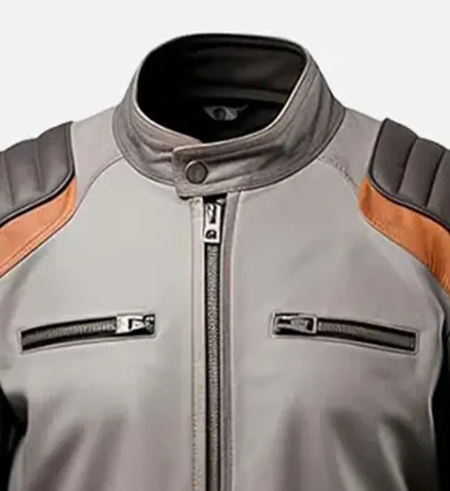 Alternative view of Men’s Grey Brown Motorbike Rider Leather Jacket
