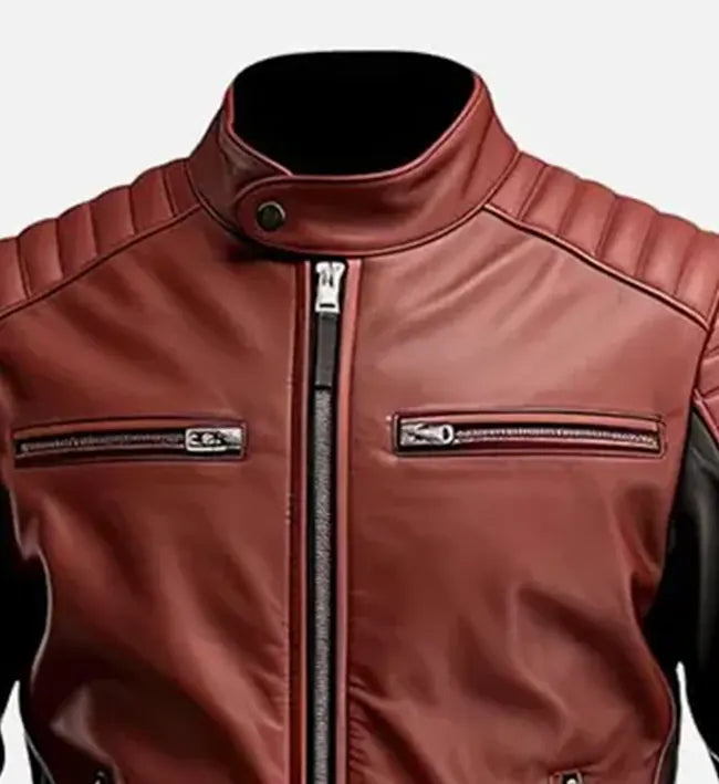 Alternative view of Men’s Maroon Brown Moto Biker Leather Jacket