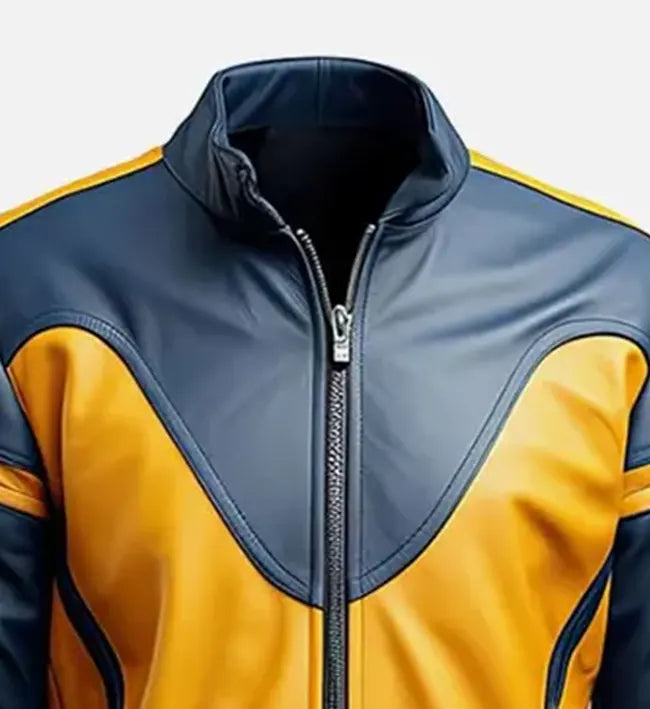 Alternative view of Men’s Mustard Yellow Blue Motorbike Bomber Leather Jacket
