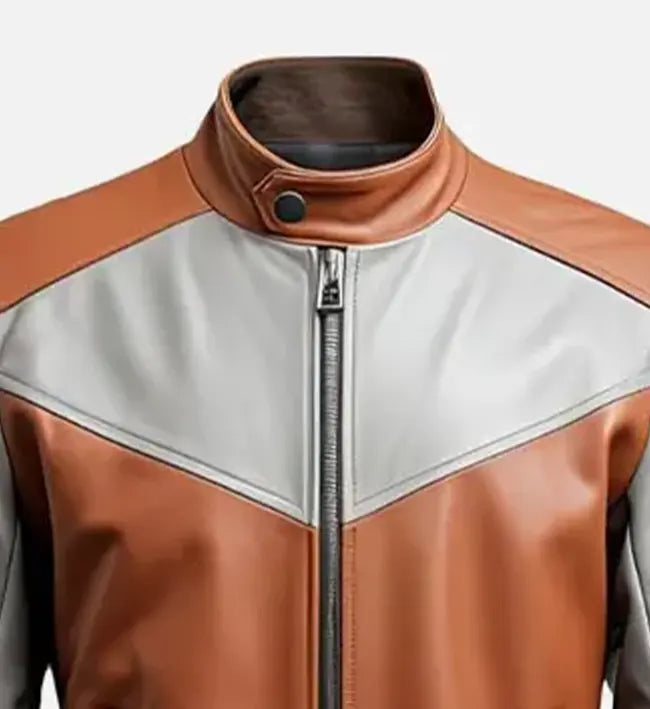 Alternative view of Men's Rust Ash Grey Motorcycle Leather Jacket