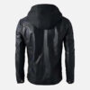 Men's Black Leather Biker Jacket with Detachable Hood