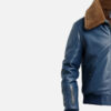 Men's blue real leather flight bomber jacket