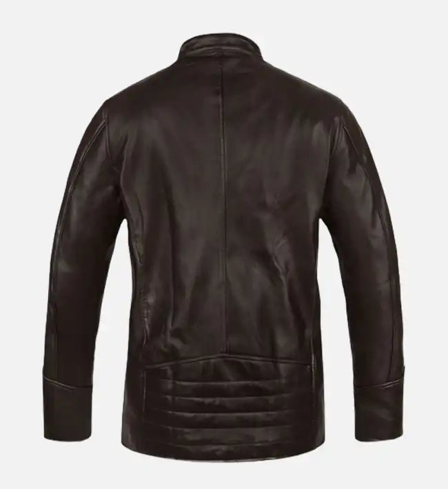 Alternative view of Men's White Stripe Brown Biker Leather Jacket