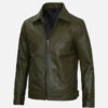 Men's olive green real leather harrington jacket