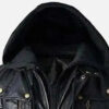Men's Black Leather Biker Jacket with Detachable Hood