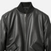 Men's black real leather bomber jacket