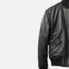 Men's black real leather bomber jacket, right-side view