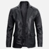 Men's black real leather blazer jacket
