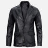 Men's black real leather blazer jacket, front view