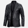Men's black real leather blazer jacket, left-side view