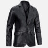 Men's black real leather blazer jacket, right-side view