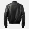 Men's black real leather bomber jacket, back view