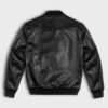Men's black real leather bomber jacket, back view