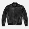 Men's black real leather bomber jacket, front view