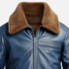 Men's blue real leather flight bomber jacket