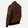 Men's brown suede leather bomber jacket, back view