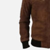 Men's brown suede leather bomber jacket, right-side view