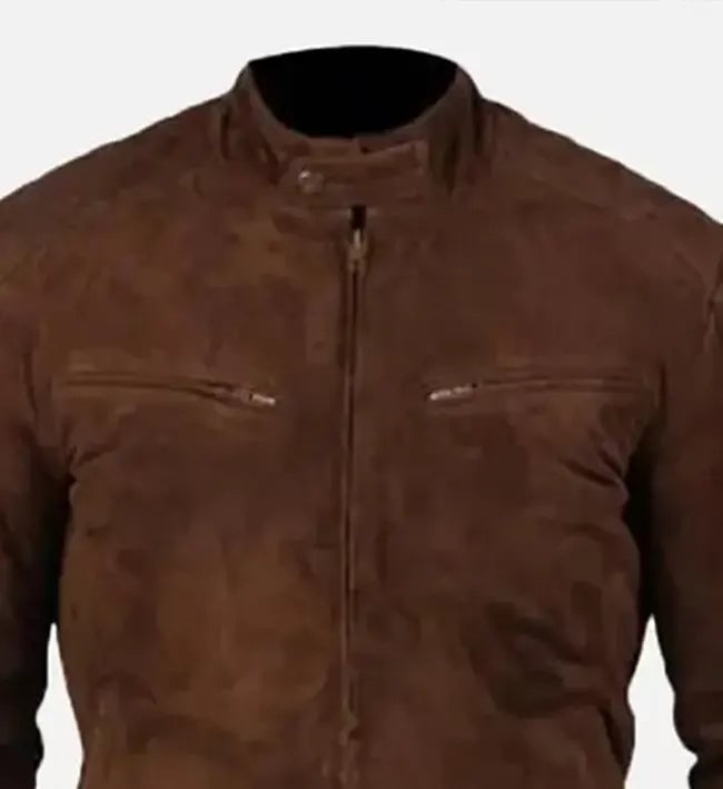 Men's brown suede leather bomber jacket