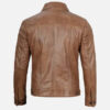 Men's camel brown real leather trucker jacket, back view