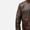 Men's coffee brown real leather bomber jacket, right-side view