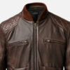 Men's coffee brown real leather bomber jacket