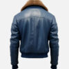 Men's blue real leather flight bomber jacket, back view