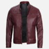 Men's maroon real leather cafe racer jacket