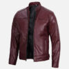 Men's maroon real leather cafe racer jacket