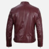 Men's maroon real leather cafe racer jacket, back view