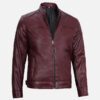Men's maroon real leather cafe racer jacket