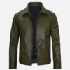 Men's olive green real leather harrington jacket