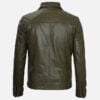 Men's olive green real leather trucker jacket, back view