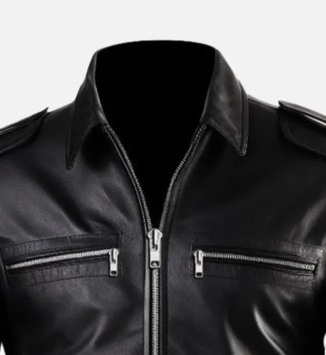 Alternative view of Men's Black Classic Biker Leather Jacket