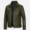 Men's olive green real leather harrington jacket