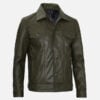Men's olive green real leather trucker jacket