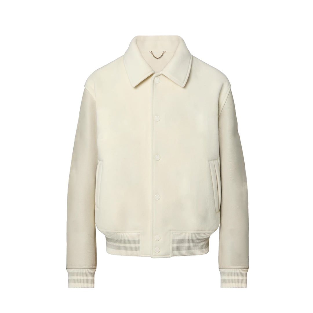 Women's White Leather Varsity Jacket