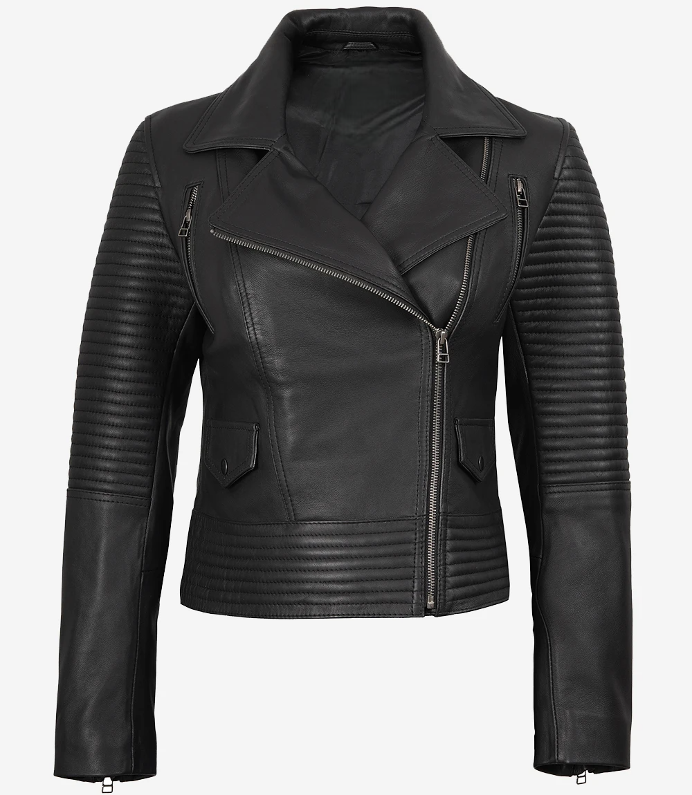 Alternative view of Womens Real Lambskin Leather Black Biker Style Jacket