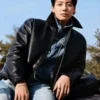Jung Kook Black Leather Jacket For Men
