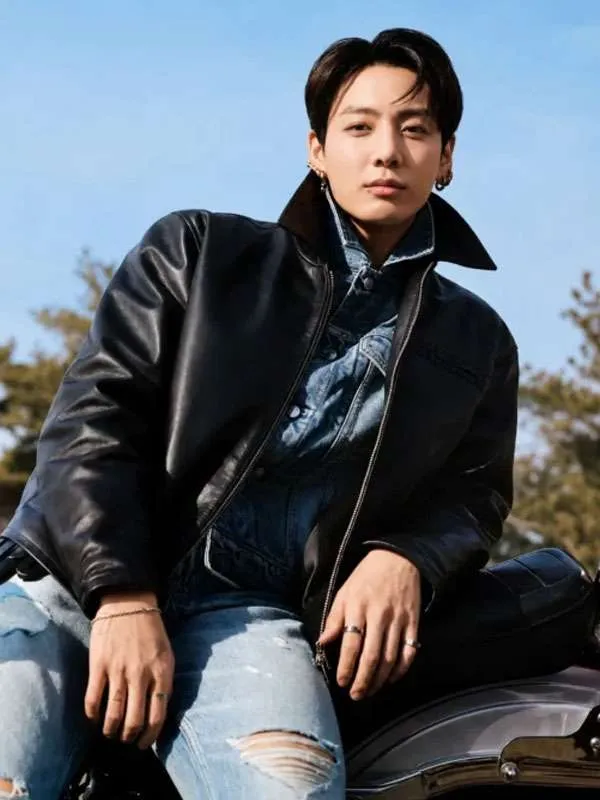 Jung Kook Black Leather Jacket For Men