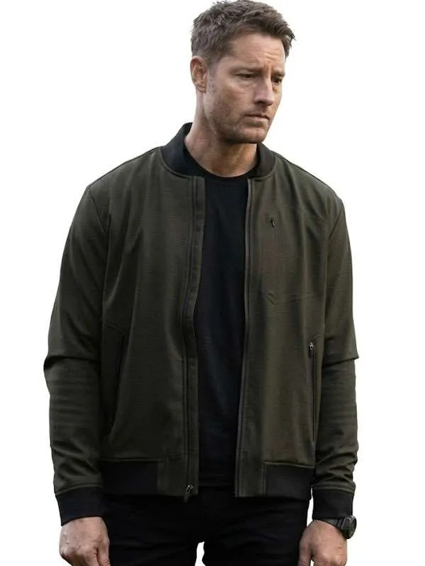Alternative view of Tracker S03 Justin Hartley Green Bomber Jacket